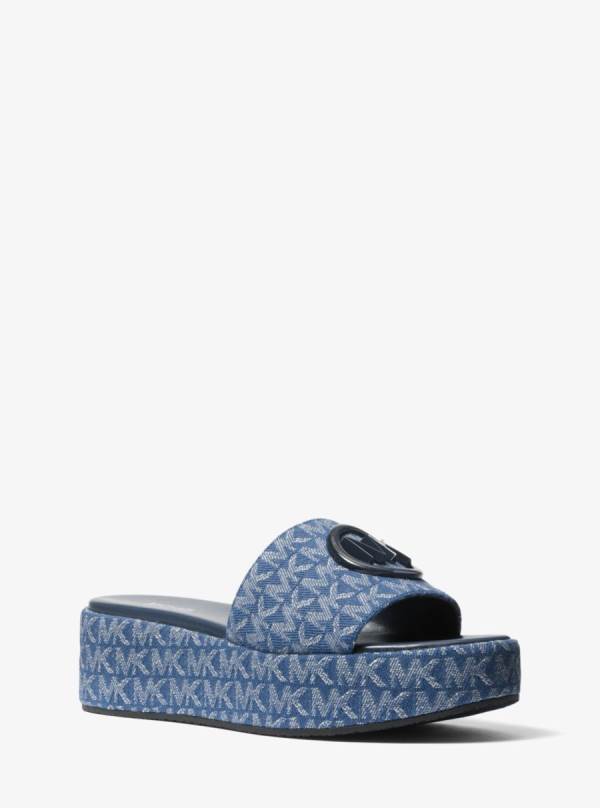 Damske Slapky Michael Kors Sadler Logo Jacquard Wedge Sandal Modre - Topanky Michael Kors Levně | SVICL-7635